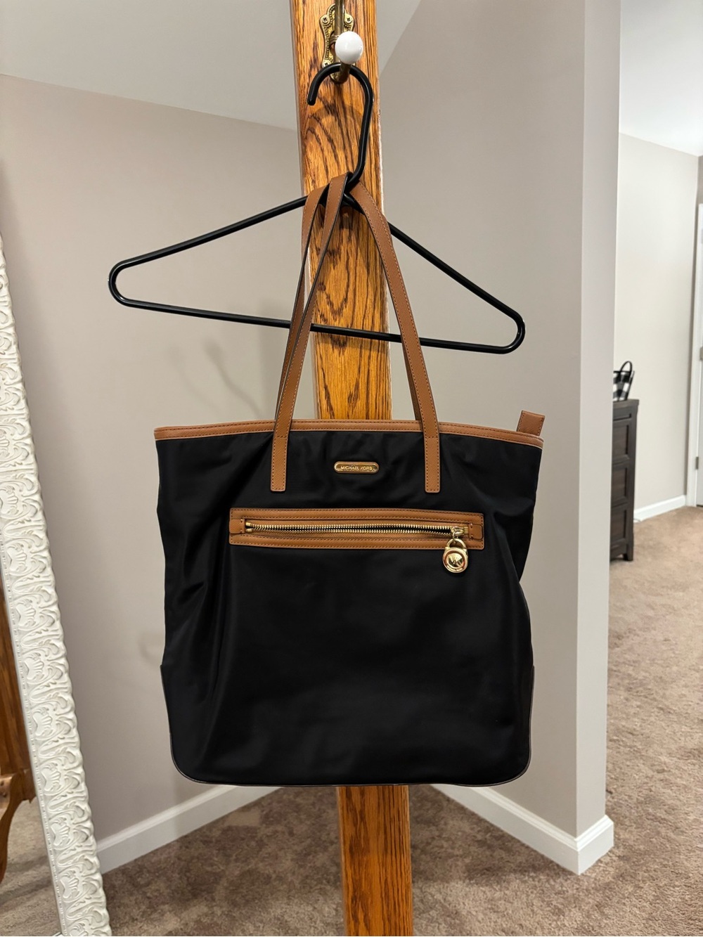 Michael Kors Kempton Tote - Black and Brown Tote with Gold Hardware